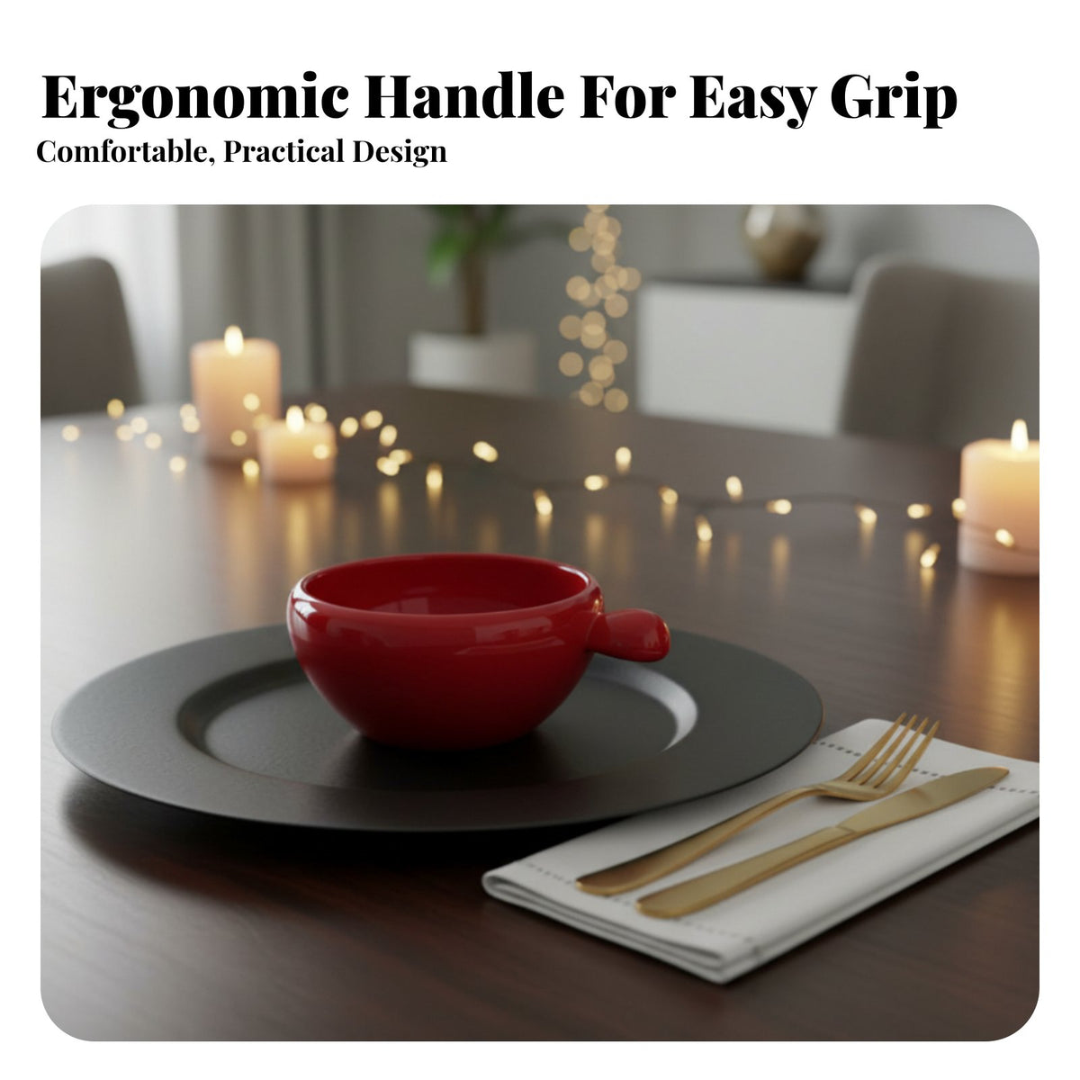 Ceramic Dinnerware Set, Round Handle Bowl, Large Capacity, Minimalist Festive Tableware