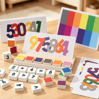 Hands-on Wooden Math Toy Child-Led Wooden Toy with Cards Colorful Number Blocks Preschool for Tabletop, Home Study