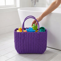 Large Plastic Woven Storage Basket with Handles for Shopping, Groceries, and Organization