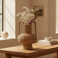 Wicker Vase Rustic Woven Vase with Handles Boho Basket for Dried Flowers, Home Decor