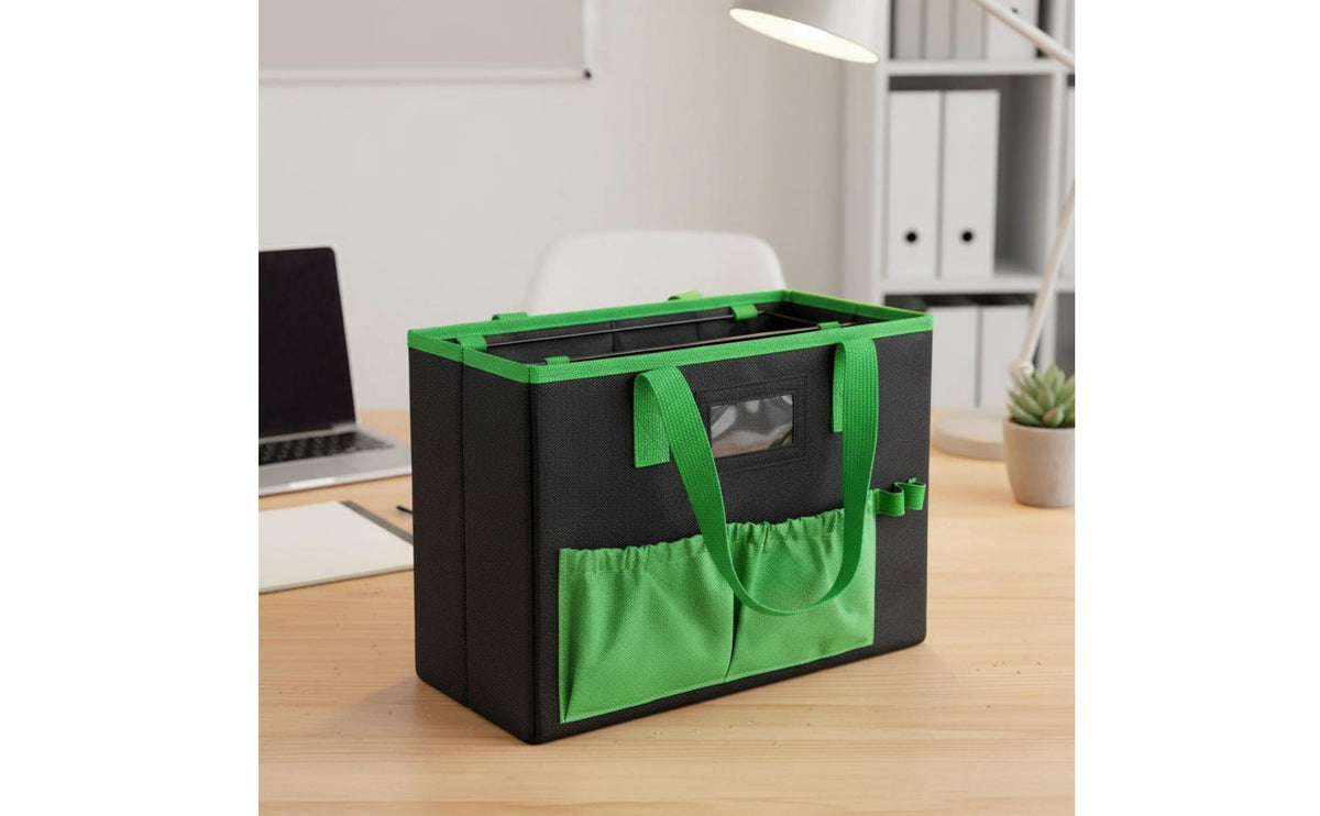 Foldable File Folder Tote Heavy Duty Hanging File Folder Holder Document Storage Organizer with Pockets and Handles for Teachers, Students, Classroom