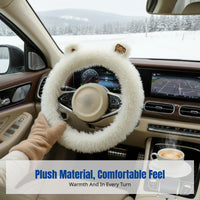 Plush Steering Wheel Cover, Winter Warmth, Anti-Slip, Cartoon Creature Design, Universal Fit, Car Interior Decor