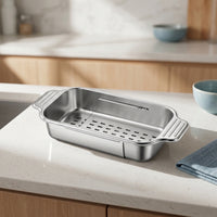 Telescoping Expandable Sink Basket Stainless Steel Colander with Handles Food Safe over the Sink Strainer Heavy Duty for Apartment Kitchen