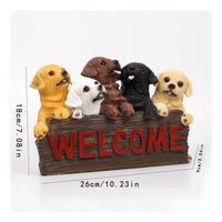 Welcome Sign with Dog Figures Hand-Painted Dog Statue with Welcome Sign Outdoor