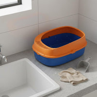 Anti-Splash Semi-Enclosed Cat Litter Box Spacious Semi-Enclosed Litter Box Easy to Clean High-Sided Cat Pan Removable Guard for Kittens