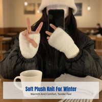Half Finger Flip Cover Gloves, Plush Knit, Warm, Windproof, Autumn Winter, Trendy, Outdoor Cycling