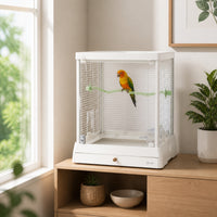 Bird Cage with Perches Wire Mesh Glass Bird Cage Front-Opening Birdcage for Parrots, Home Aviaries