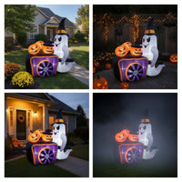 Bright Ghost Inflatable with Pumpkin Carriage Freestanding Halloween Inflatable with Witch Hat Festive Yard Decoration Cute for Lawn