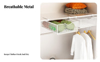 Space-Saving Wardrobe Pull-out Basket Breathable Mesh Design Closet Shelf Hanging Basket Drill-No-Drill Installation for Homeowners