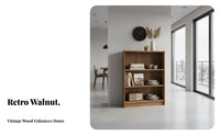 8-Tier Book Rack Walnut Finish Narrow Storage Cabinet Vintage Design Adjustable Shelves for Collectors, Renters, Bedroom