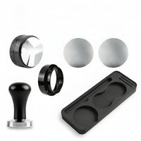 6 Pieces Matte Black Coffee Tamping Set Knurled Espresso Tamper Kit Even Extraction Espresso Accessories Kit Puck Screen