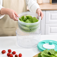 Salad Dryer, Vegetable Washer Dryer with Crank Handle, Food-Grade Synthetic Material Greens & Fruit Washer, Removable Perforated Basket