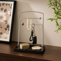 Key Board 2 Shelves Made of Stainless Steel and Walnut Wood, Modern Key Organizer for Hallway and Entrance Area, Jewelry Storage with Hooks