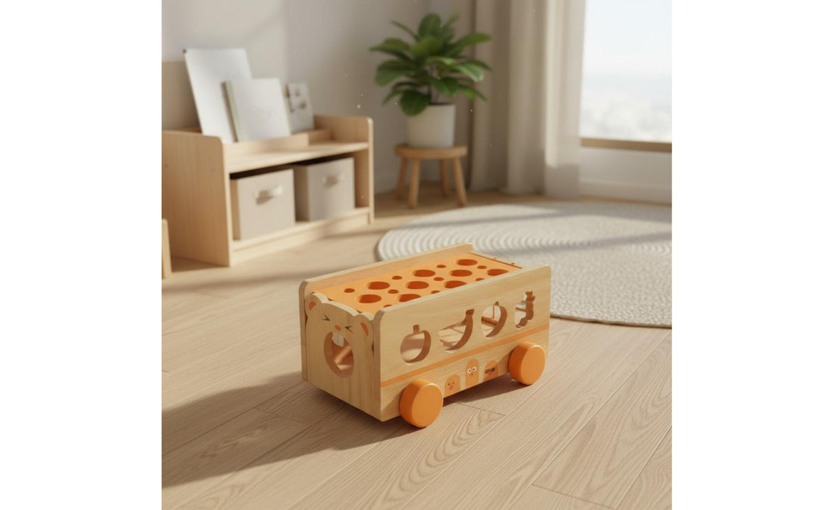 Fine Movement Skills Educational Pull Toy Hand-Eye Coordination Wooden Pull Wagon Toy Toddler Learning Wagon for Toddlers, Babies, Kids, Playroom