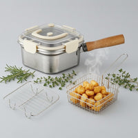 Steaming Rack Deep Fryer Pot Lid Basket Wooden Handle Stainless Steel Deep Fryer