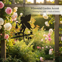 Fairy Garden Metal Silhouette Sculpture for Outdoor Yard Decor