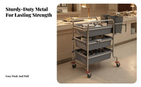 3-Tier Bussing Cart Large Capacity Restaurant Dish Collecting Cart 360° Rotating Casters Heavy Duty Rolling Trolley for Bussers, Restaurants, Hospital