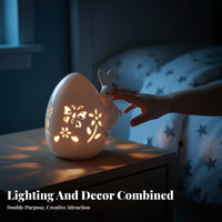 Ceramic Bunny Lamp Nordic Design Hollow out Hare Lamp Hollow out Bunny Light for Kids, Families, Bedroom, Bedside Table, Living Room
