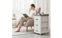 Plastic Storage Cart Pre-Assembled Mobile Nightstand with Wheels Bedside Table with Drawers Compact for Bedroom, Dorm Room
