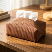 Tissue Paper Holder for Office Desk and Home Office, Modern Tissue Box with Woven Texture Leather, Napkin Holder for Living Room, Facial Tissue