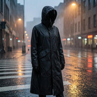 Long Hooded Raincoat Adjustable Cuffs Hooded Raincoat Loose Fit Rainwear Jacket