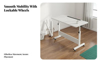 Tiltable Desktop Portable Drafting Table Ergonomic Design Adjustable Rolling Desk Sturdy Construction Mobile Computer Workstation Anti-Slip Stopper for Home Office Users, Distant Workers, Dorm Room, Small Areas, Classroom, Bedroom