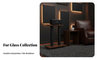Non-Slip Rubber Feet Floor Speaker Stand Secure Fit Grooves Anti-Vibration Speaker Platform Faux Wood Finish Double-Pillar Audio Stand Safe Rounded Corners for Audiophiles, Living Room, Home Office