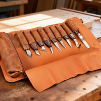 Wear-Resistant 10-Slot Tool Roll Long-Lasting Carving Roll Portable PU Leather Tool Pouch Multiple Pockets for DIY Users, Woodworkers, Workshop