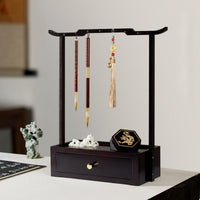 Bamboo Calligraphy Brush Rack 14-Hook Calligraphy Brush Holder with Tray Freestanding Hanging for Calligraphers