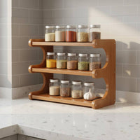 3-Tier Bamboo Seasoning Rack Space Saving Bamboo Seasoning Rack Countertop Seasoning Holder Easy to Clean Kitchen Organizer