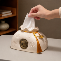 Decorative Tissue Box with Fu Design, Stylish Cosmetic Tissue Box for Living Room & Desk