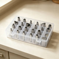 24 Pieces Organized Piping Tip Set with Storage Box Assorted Shapes Piping Tips with Storage Box Rust-Resistant Cake Decorating Tips with Case Food-Grade for Bakers, Beginners, Baking