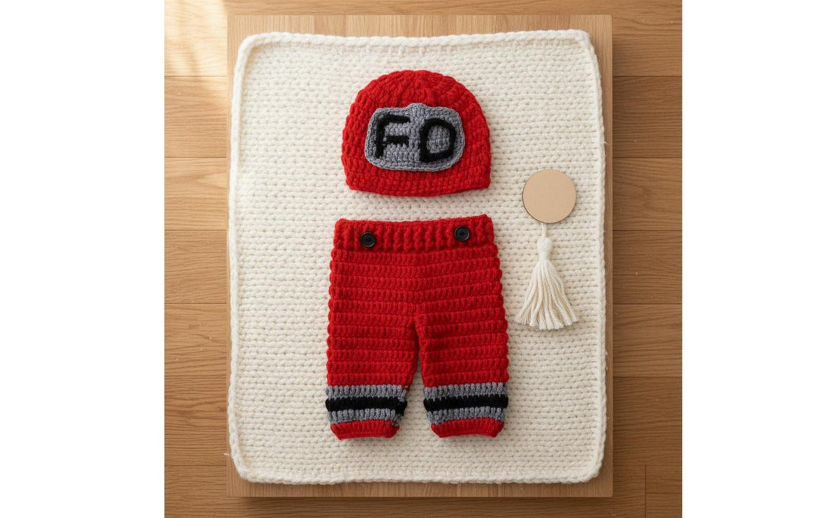 Newborn Firefighter Photo Prop Set Soft Yarn Crochet Firefighter Costume Memorable Photography Shoots Newborn Fireman Photo Outfit for Newborns