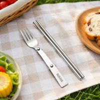 Portable Cutlery Set, Spoon & Fork, 316 Stainless Steel, Foldable, 3-Piece Set, for Bento, Camping, Hiking, Travel