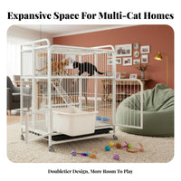 Integrated Litter Box 3-Tier Foldable Cat Kennel Large Space Multi-Level Cat Crate Spacious Interior Pet enclosure Easy to Clean for young cat Owners, Apartment Dwellers, Indoors, Home, Living Room, Bedroom