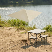 Light Beige Portable Outdoor Umbrella Silver-Coated Square Patio Umbrella Straight Pole Garden Sun Umbrella Pointed Top