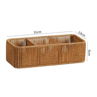 Woven Desktop Storage Box Rattan Desk Organizer Compact Rattan Storage Box for Home Office