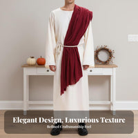 3 Pieces Full-Length Design Biblical Robe Set Long-Sleeved Biblical Robe and Headpiece Set Oversized Scarf Religious Outfit Comfortable Fit for Adults, Cosplayers, Church Members, Halloween, Stage Performance, Nativity Plays