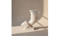 Vase with Ram Head Faux-Jade Horn Vase Vessel Sculptural Embossed for Mantel, Console Table