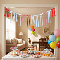 Bow Garland with Lace Ready to Hang Ribbon Bow Garland Vintage Ribbon Banner for Party Planners, Diy Decorators, Infant Shower, Candy Table, Mantel