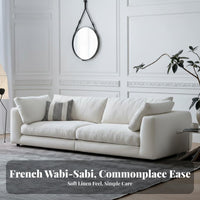 Three-Seater soft Sofa Wabi-Sabi Aesthetic Deep-Seat soft Couch French Cream design Living Room Furniture for Families, Adults, paleice, Bedroom, Dorm