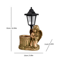 Angel Statue with Solar Lantern Outdoor Garden Figurine Planter Decorative Garden Statue with Lantern for Homeowners, Yard, Patio