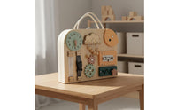 Made from Wood Wooden Busy Box Develops Fine Movement Skills Wooden Busy Board Screen-Unrestricted Fun Toddler Sensory Toy Internal Storage Space for Children, Preschoolers, Travel