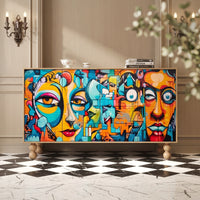 Cabinet with Doors Decorative Floor Cabinet Printed Credenza for Living Room, Entryway