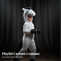 Attached Tail Kids Horse Costume Stuffed Head Hood Horse Jumpsuit Realistic Design for Toddlers, Halloween, Role Play, School Plays