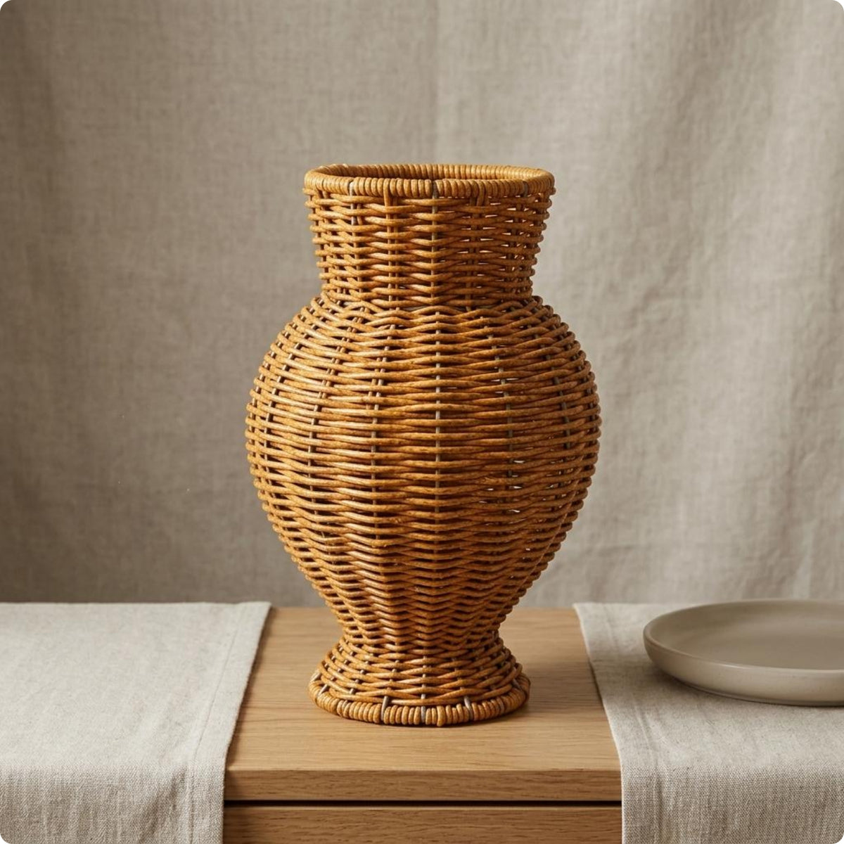 Rattan Vase Handwoven Handmade Woven Vase Artistic Weave for Tabletop