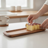 Acacia Wood Tray Rectangular Wooden Serving Platter Tray with Raised Edge for Hosts, Kitchen, Parties, Home