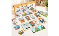 Educational Animal Dress-up Puzzle Matching Wooden Puzzle with Board Easy to Handle Toy Preschool for Classroom