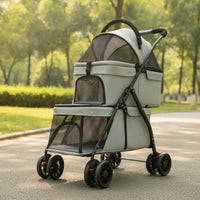 Soft-Sided Two-Tier Pet Stroller Ventilated Double Pet Stroller Breathable Portable for Cats, Small Dogs, Daily Walks, Vet Visits, Travel