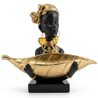 African Girl Bust Cultural African Female Bust Sculpture Contemporary Ebony Woman Statue for Entryway